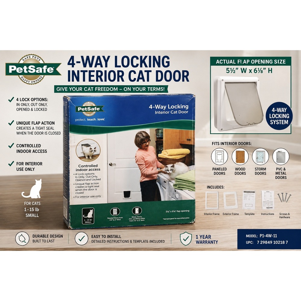 PetSafe 4-Way Locking Interior Cat Door Small White P1-4W-11